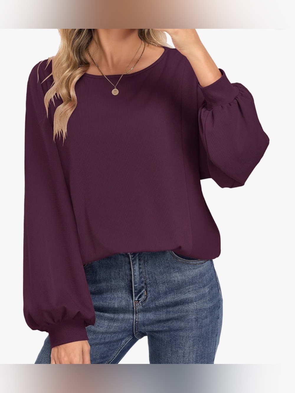 NWT-Waffle Knit Tops for Women Long Sleeve Crew Neck (Medium)
